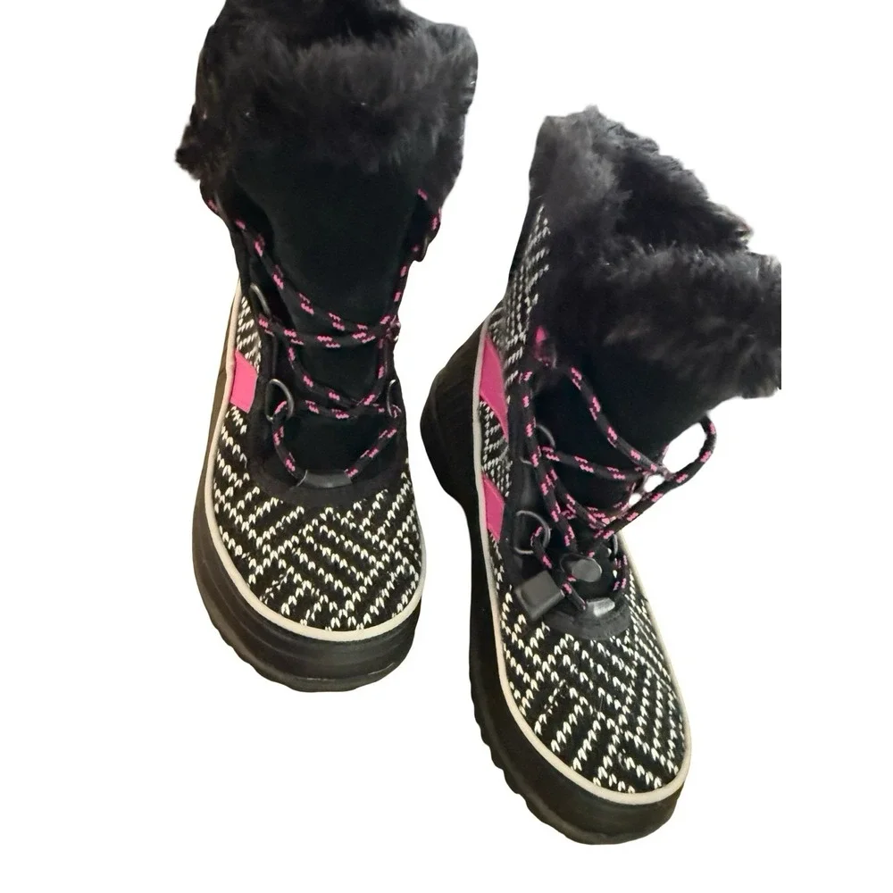 Sorel Tivoli III Waterproof Winter Boots Insulated Pink/Black Tweed Girls Sz 2